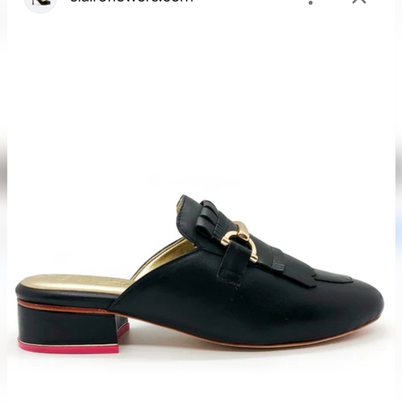 CLAIRE FLOWERS Shoes - Gold and Black Mules with Metal Accent CLAIRE FLOWERS   Jayme in Black Leather